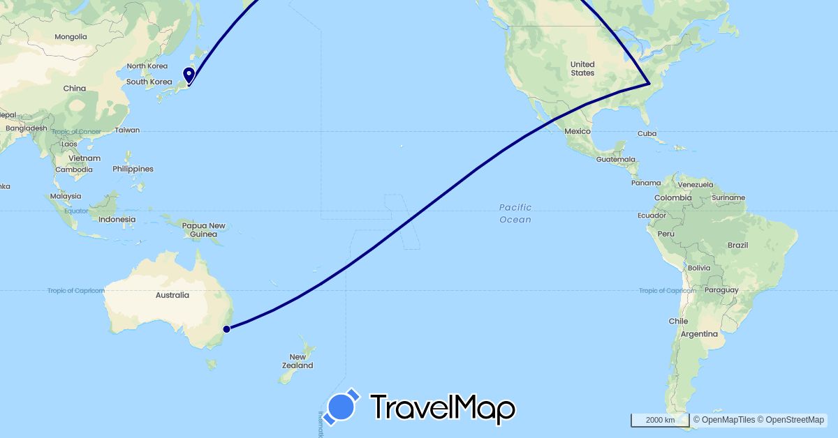 TravelMap itinerary: driving in Australia, Japan, United States (Asia, North America, Oceania)